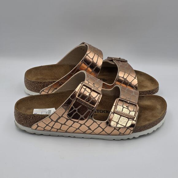 Birkenstock Arizona Gator Gleam Big Buckle Sandal in Copper SZ 39/8 - Picture 4 of 9